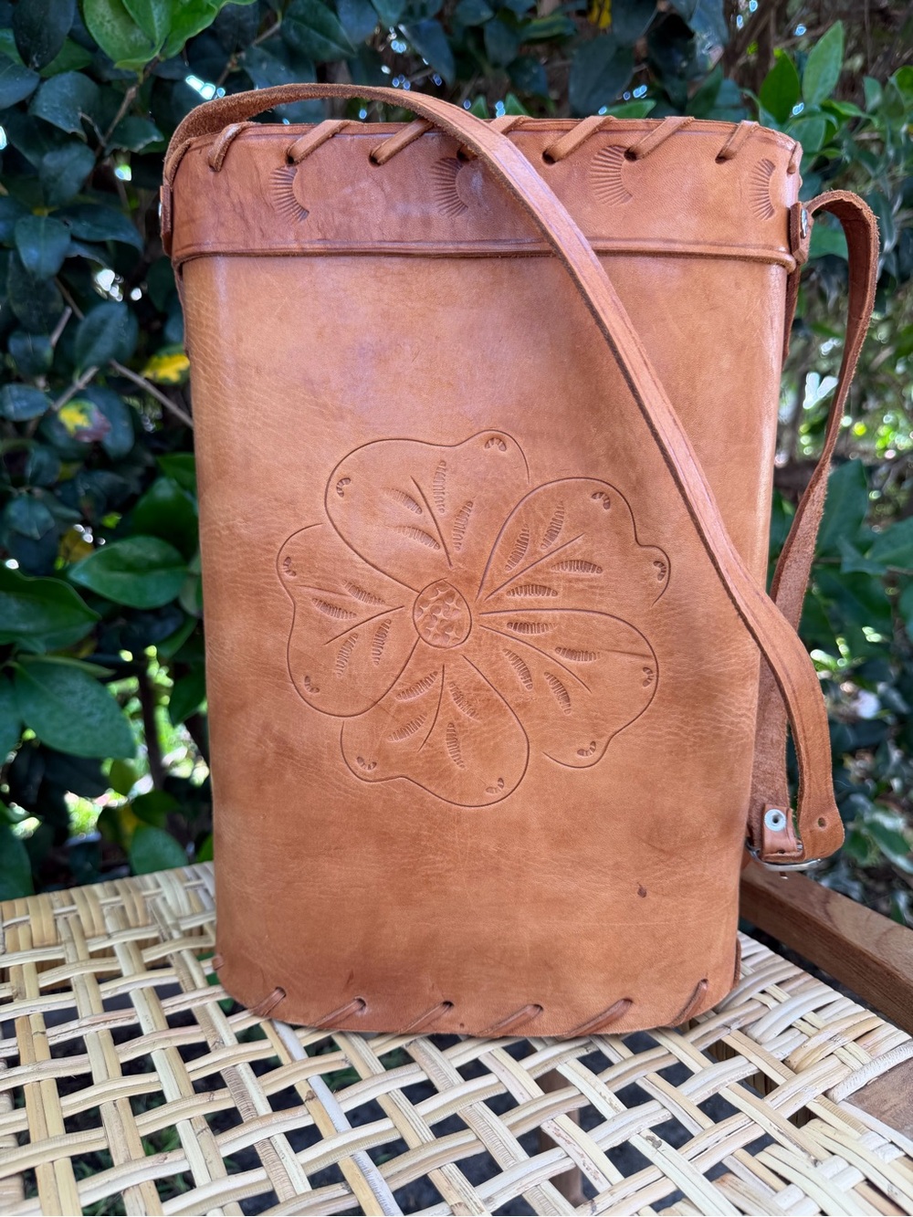 Vintage Handmade Rigid Leather Matera Carry All